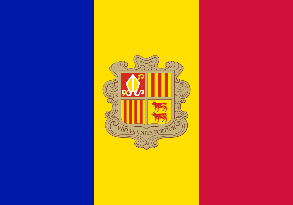 Bandera del país Andorra en resolución 1001x701, Estados del mundo, los símbolos del estado