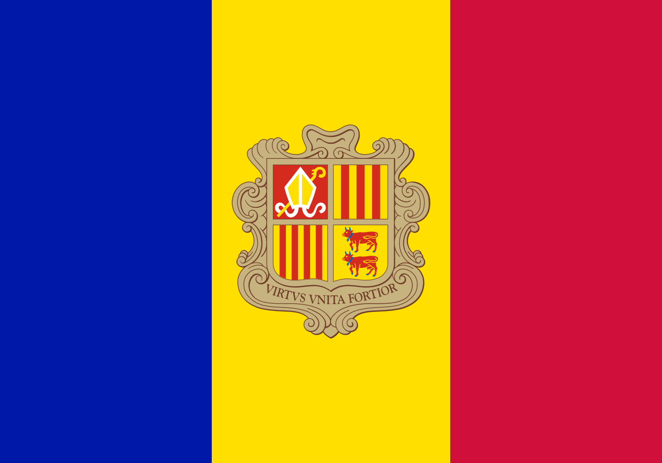 Bandera del país Andorra en resolución 1366x956, Estados del mundo, los símbolos del estado